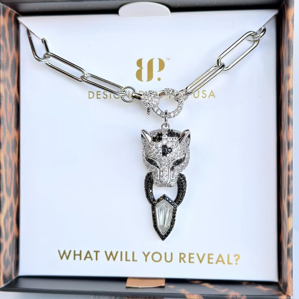 Bomb Party UNTAMED Jag Necklace "Silent Roar" Black Onyx on Rhodium Plating